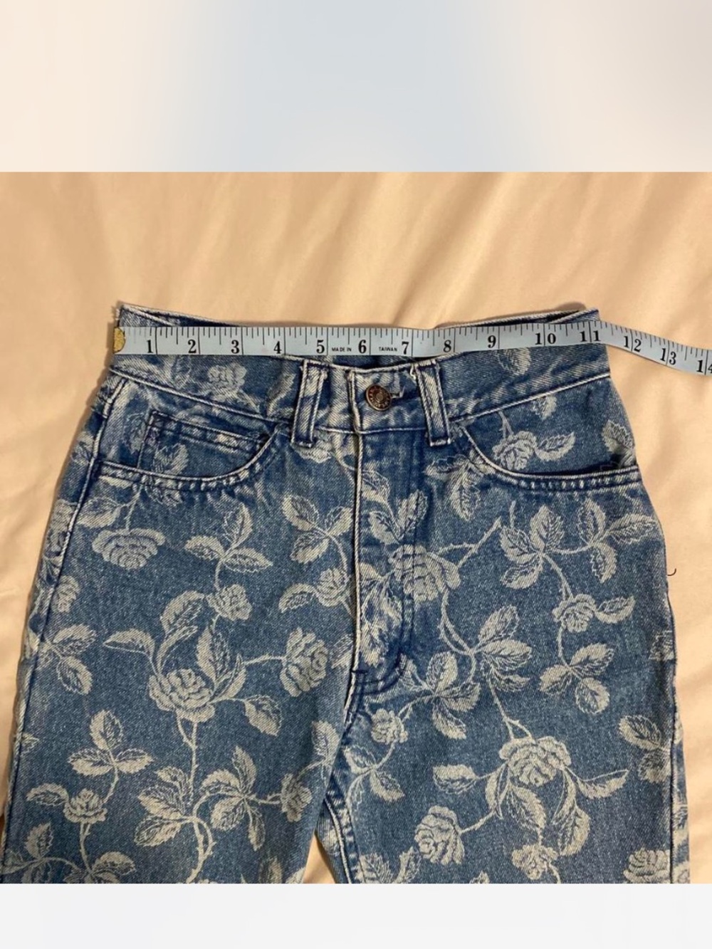 Girls Floral Print Blue Denim Jeans Sz 12